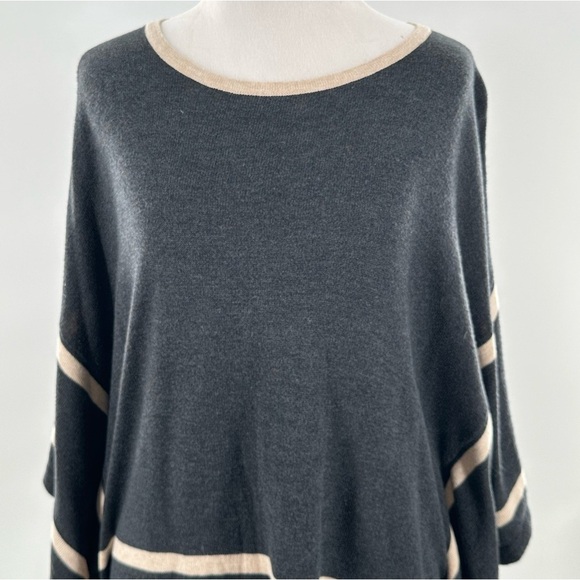 August silk petite womens sweater size PM charcoal gray striped old money poncho - Picture 3 of 10